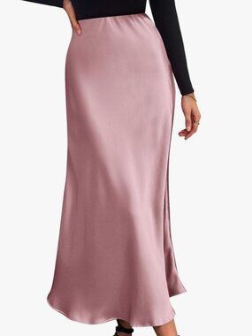 Women' Skirts Silk Elegant High Waist Flowy Long Satin A-Line